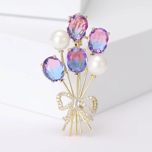 Broche Bouquet de Ballons Élégante Avec Zircon et Künstliche Perle Cuivre Plaqué Or Accessoire de Mode pour Femme Costume Bijoux