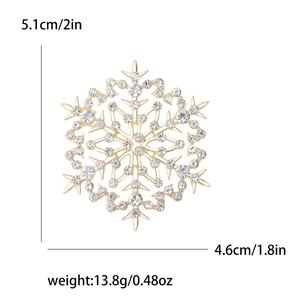Broche flocon de neige dorée avec strass étincelants pour tenues d'hiver, 5.1cm sur 4.6cm