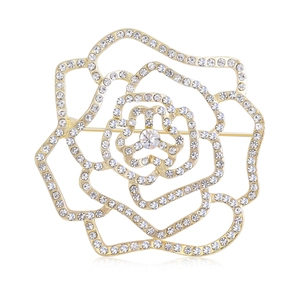 Broche Élégante en Alliage de Camélia à Strass pour Femme Mode Simple Rose Creuse Broche Florale Bijoux Décoratifs Cadeau