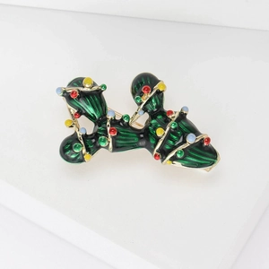 Creative cactus enamel brooch pin with colorful bead accents on a gold-plated alloy base
