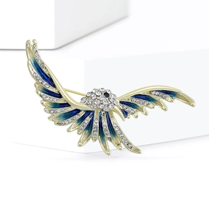 Broche aigle créative avec ailes en émail bleu et cristaux brillants pour costumes
