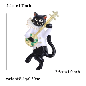 Cartoon black cat playing a gold instrument enamel brooch pin for women clothes decor