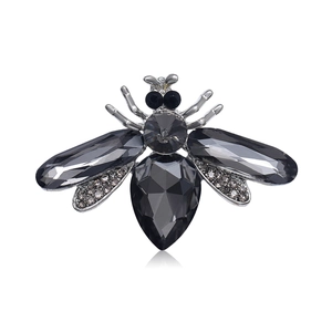 Mens silver insect bee brooch featuring grey crystals and sparkling rhinestones