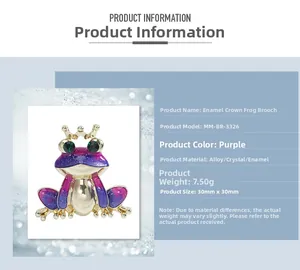 Detailed size chart for enamel crown frog brooch showing dimensions of 30mm x 30mm