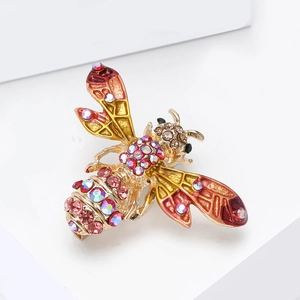 Élégante broche abeille dorée avec ailes en émail dégradé et strass multicolores brillants