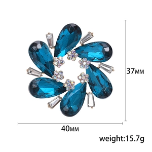 Fashion crystal flower wreath brooch with deep blue teardrop crystals for women