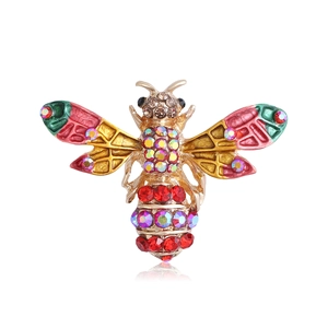 Mode Mignonne Abeille Broche en Alliage avec Strass pour Femmes Broche Vintage en Émail Insecte Bijoux Animaux Plaqués Or Cadeau