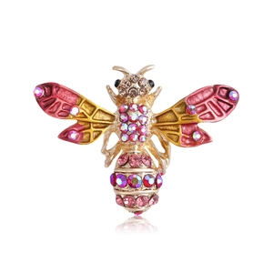 Broche abeille dorée avec ailes en émail coloré et cristaux de strass étincelants
