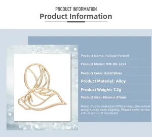 Detailed size specifications of a 48mm gold hollow portrait profile alloy brooch
