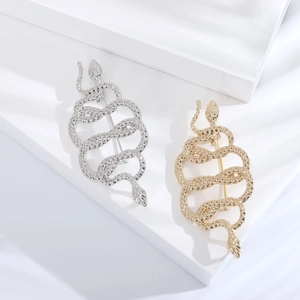 Creative intertwined snake brooches in gold and silver finish with detailed scale texture