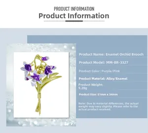 Detail showing dimensions and specifications of the purple enamel orchid flower brooch