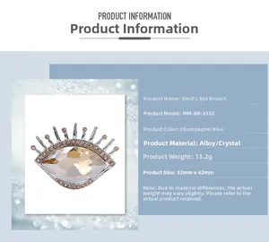 Spécifications détaillées de la broche œil en cristal avec dimensions et poids précis