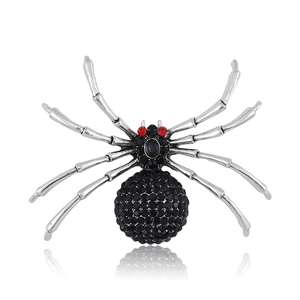 Broche Araignée Gothique pour Hommes Femmes Argent Antique Noir Strass Insecte Épinglette pour Veste de Costume Bijoux Halloween