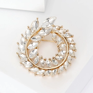 Broche couronne de branche d'olivier dorée élégante avec des strass étincelants