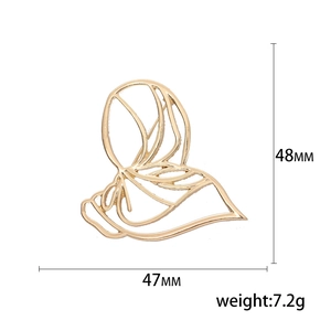 Golden hollow butterfly brooch in minimalist alloy design, size 48mm by 47mm