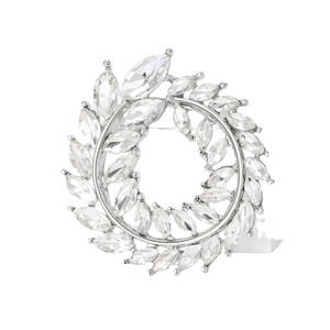 Eleganter silberner Olivenzweig-Kranz Brosche mit funkelnden Marquise-Kristallsteinen