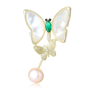 Elegant Butterfly Brooch Copper Shell Zirconia Artificial Pearl Double Butterfly Suit Pin For Women Light Luxury Party Jewelry