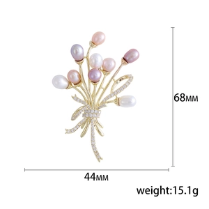 Broche bouquet de perles élégante en or avec incrustation de zircon pour manteaux