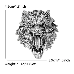 Retro lion head brooch for men's suit, vintage silver alloy pin accessory, 4.5cm height