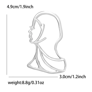 Spilla minimalista in metallo argento con silhouette di ritratto per abiti e cardigan