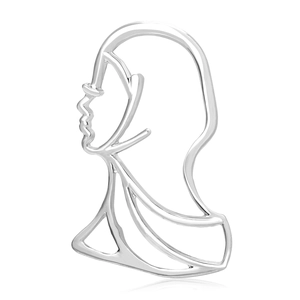 Spilla a ritratto cavo in lega d'argento minimalista con elegante silhouette femminile