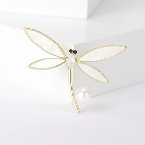 Eleganter Libelle Brosche Für Damen Legierung Vergoldet Muschel Eingelegt Künstliche Perlenimitat Strass Mode Insekt Brosche Pin Schmuck