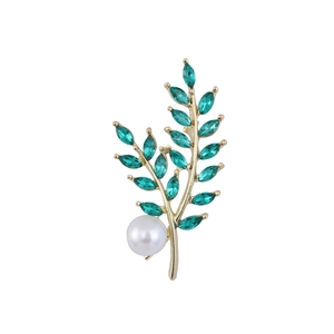 Elegante Spilla a Foglia di Spiga di Grano in Lega con Strass con Perla Artificial Sintetica Gioielli Botanici in Cristallo per Donna