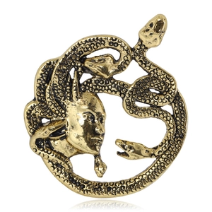 Broche Méduse Vintage en Alliage Avec Incrustation de Strass Tête de Serpent Épingles Rondes Accessoires de Vêtement Bijoux Hip Hop