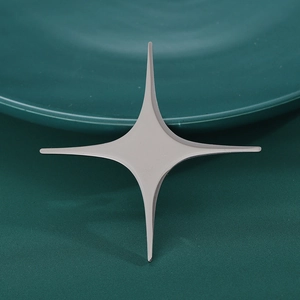 Macro detail of the matte silver metal four-pointed star brooch for suits