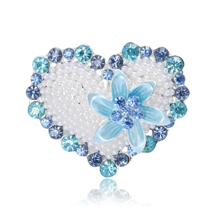 Elegant Alloy Artificial Pearl Heart Brooch Pin For Women Vintage Rhinestone Flower Brooch For Suit Dress Wedding Party Fashion Jewelry