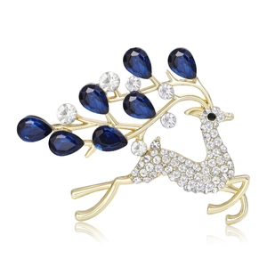 Broche Cerf en Alliage et Strass Élégante pour Femme Plaquée Or Renne Animal Épingle de Revers Cadeau de Bijoux de Mode de Noël