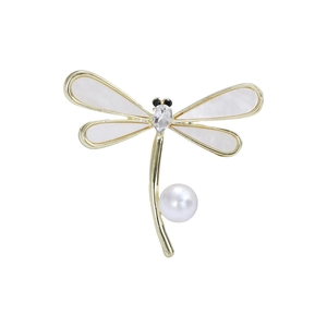 Elegante Spilla a Forma di Libellula Placcata in Oro per Donna con Künstliche Perle Bianche Conchiglia Zircone Corsage Gioielli di Moda