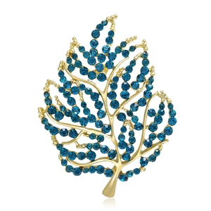 Fashion Alloy Rhinestone Leaf Brooch For Women Vintage Gold Plated Tree Leaf Pin For Suit Sweater Accessory Elegant Jewelry Gift