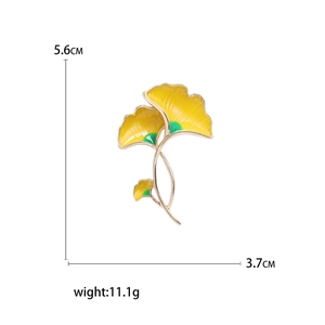 Eleganter gelber Ginkgoblatt-Anstecker aus Legierung, 5,6 cm x 3,7 cm für Anzugzubehör