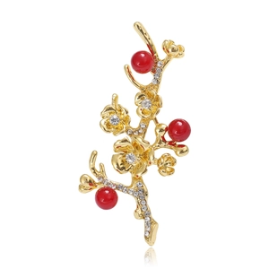 Vintage Plum Blossom Branch Brooch Alloy Rhinestone Faux Artificial Pearl Pins Chinese Style Jewelry For Women Wedding Party Accessory