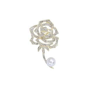 Eleganter Rosenblumen-Brosche Für Damen Legierung Strass Eingelegte Florale Nadel Mit Runder Weißer Künstliche Perle Modeschmuck-Accessoire