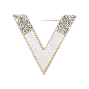 Fashion Alloy V Letter Brooch With Rhinestone Inlaid Minimalist Geometric Pin For Suit Coat Clothing Decoration Women Jewelry
