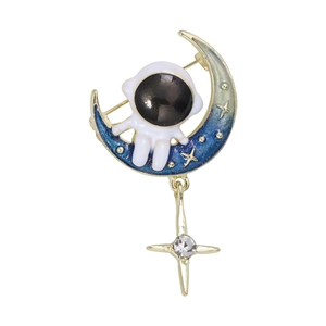 Spilla in Lega Creativa Astronauta Luna Stella Con Olio di Gocciolamento di Smalto e Strass Pin Astronauta Spaziale Gioielli Moda Unisex