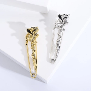 Vintage Rose Flower Safety Pin Brooch Alloy Distressed Metal Floral Breastpin For Women Fashion Clothing Jewelry
