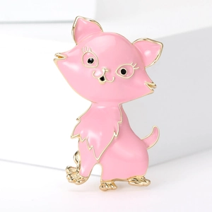 Cute pink enamel cat brooch with gold plating in a sitting pose for women's fashion