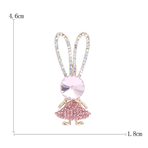 Simpatica spilla a coniglio rosa con cristalli e strass, dimensioni 4,6 cm x 1,8 cm