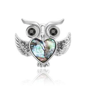 Vintage Alloy Owl Brooch Personalized Heart Abalone Shell Rhinestone Pin Suit Collar Accessories For Men Women Jewelry Gift