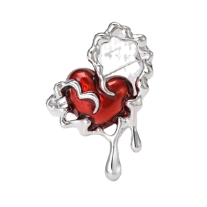 Artistic wave brooch featuring a red heart and molten silver liquid metal design