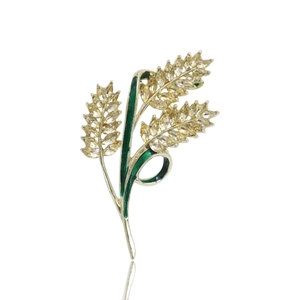 Elegante Spilla In Lega A Forma Di Spiga Di Grano Per Donna Placcata In Oro Zirconia Gialla Smalto Verde Gioielli Per Abiti Di Moda
