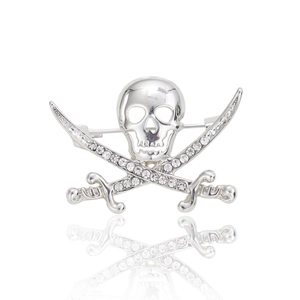 Gothic Pirate Skull Crossed Swords Brooch For Women Gold Silver Rhinestone Inlaid Halloween Costume Accessory Pin Fashion Jewelry