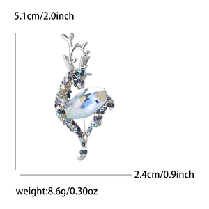 Elegant silver alloy deer brooch with colorful rhinestones and large clear crystal