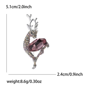 Sparkling deer brooch with pink and purple crystals and silver-tone alloy base
