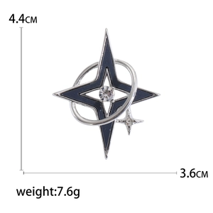 Silver hexagram brooch with navy enamel and sparkling zircon, 4.4cm by 3.6cm size