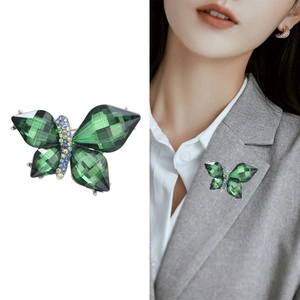 Fashion green crystal butterfly brooch with colorful stones on a silver metal base