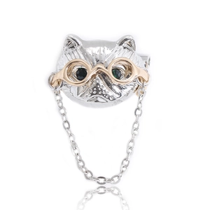 Broche Tête de Chiot en Alliage d'Argent Mignon Avec Lunettes Dorées et Yeux en Strass Verts Épinglette en Métal Pour Femme